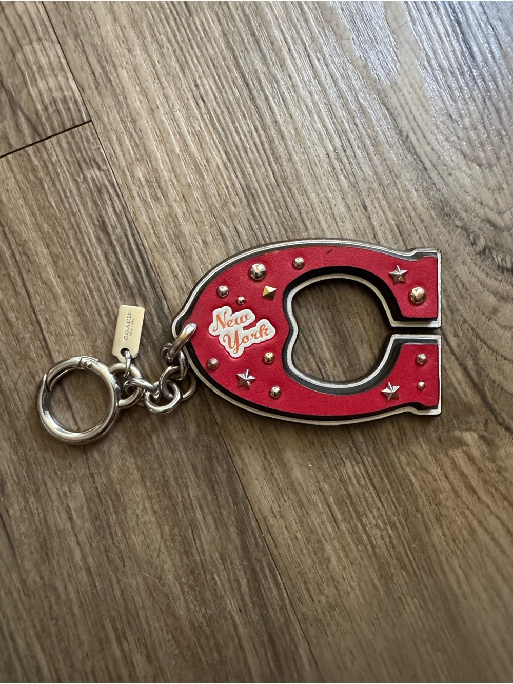 COACH VARSITY C BAG CHARM (F23585) SILVER/TRUE RIVETED RED KEY CHAIN KEYCHAIN